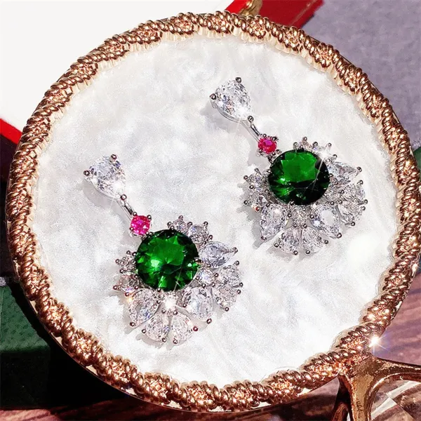 BLACKBOX_Emerald_Green,_White_&_Pink_Zircon_Drop_Earrings_for_Women_|_CZ_Dangler