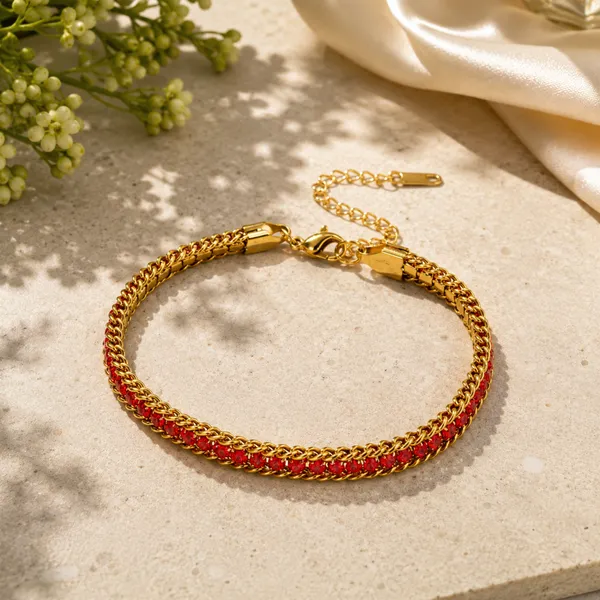BLACKBOX_Stainless_Steel_Red_Cubic_Zirconia_Tennis_Bracelet_for_Women_&_Girls_