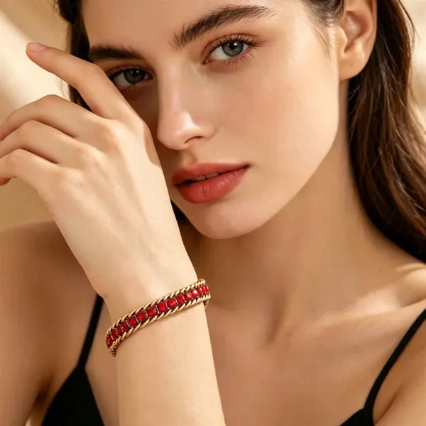 BLACKBOX_Stainless_Steel_Red_Cubic_Zirconia_Tennis_Bracelet_for_Women_&_Girls_
