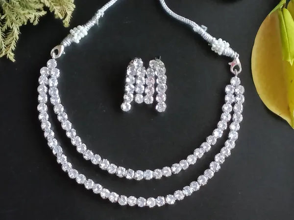 Silver_American_Diamond_Cz_Gold_Plated_Designer_Jewellery_Set/Necklace_Set_For_Girls/Women