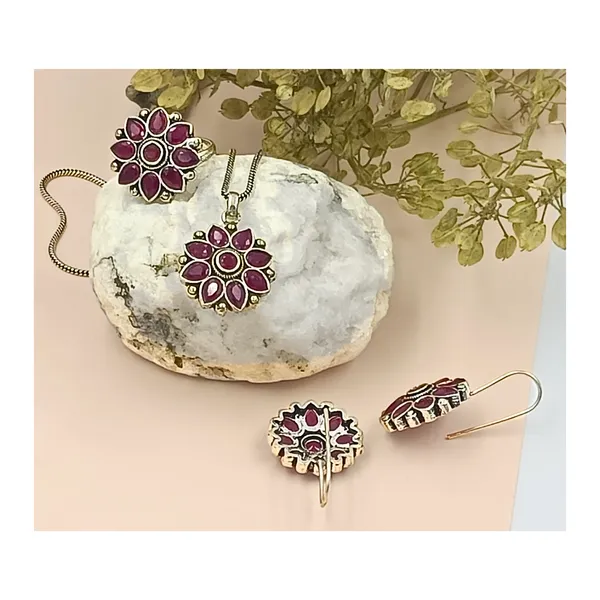 Red_Magenta_Glass_Stone_Pendant_Set_for_Women_&_Girls_|_Includes_Matching_Finger_Ring