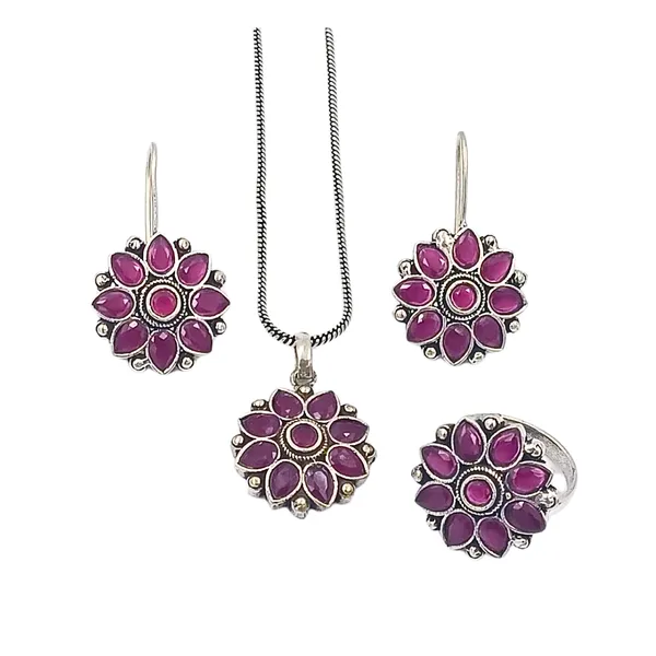 Red_Magenta_Glass_Stone_Pendant_Set_for_Women_&_Girls_|_Includes_Matching_Finger_Ring