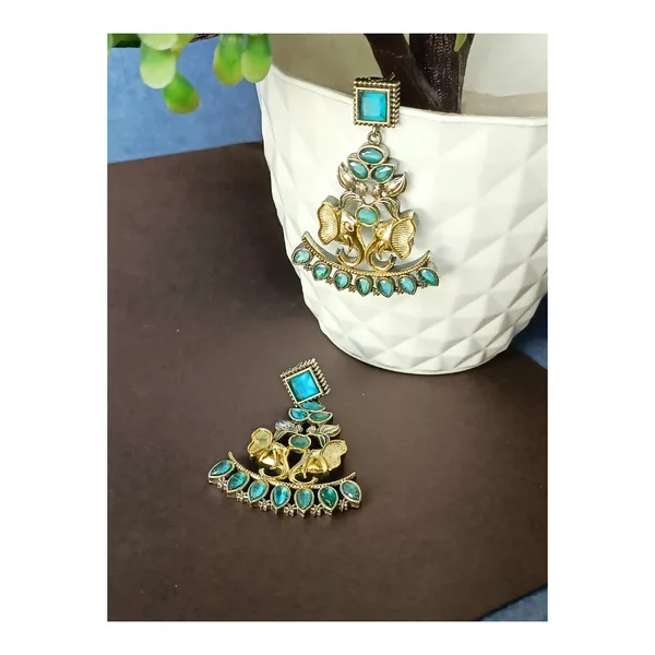 Dual_Tone_Oxidized_Elephant_shape_Dangler_studded_with_Aqua_blue_Stone__for_Women_&_Girls,_Stylish_jewellery.
