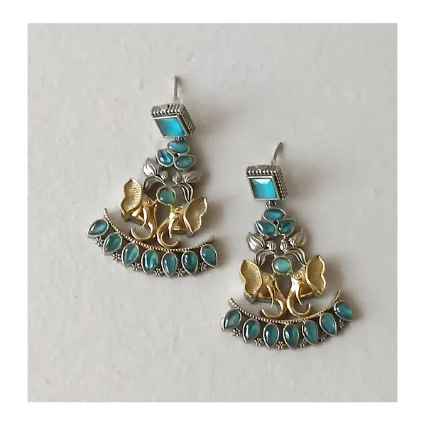 Dual_Tone_Oxidized_Elephant_shape_Dangler_studded_with_Aqua_blue_Stone__for_Women_&_Girls,_Stylish_jewellery.
