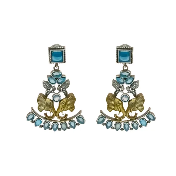 Dual_Tone_Oxidized_Elephant_shape_Dangler_studded_with_Aqua_blue_Stone__for_Women_&_Girls,_Stylish_jewellery.
