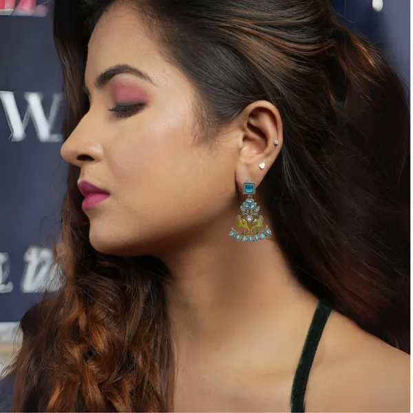 Dual_Tone_Oxidized_Elephant_shape_Dangler_studded_with_Aqua_blue_Stone__for_Women_&_Girls,_Stylish_jewellery.