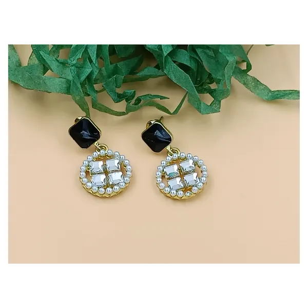 Black_colour_Pearl_Studded_Circular_Shape_Dangler_embolished_with_golden_Zircon_for_women_&_girls,_Stylish,_Fashionable,_Korean_Jewelry