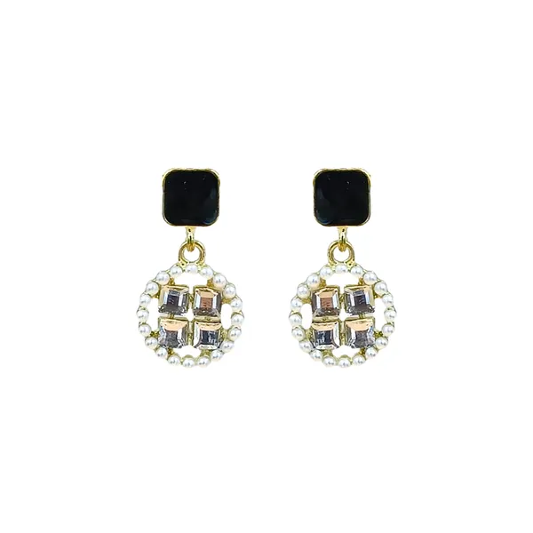 Black_colour_Pearl_Studded_Circular_Shape_Dangler_embolished_with_golden_Zircon_for_women_&_girls,_Stylish,_Fashionable,_Korean_Jewelry