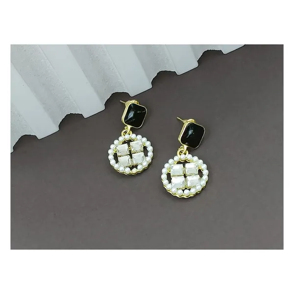Black_colour_Pearl_Studded_Circular_Shape_Dangler_embolished_with_golden_Zircon_for_women_&_girls,_Stylish,_Fashionable,_Korean_Jewelry