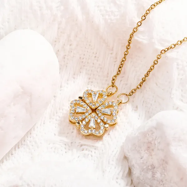 Magnetic_Four-Leaf_Clover_Heart_Necklace_|_2-in-1_Stainless_Steel_Gold_plated_Pendant_Chain_|_Women's_Trendy_&_Lucky_Charm_Jewelry