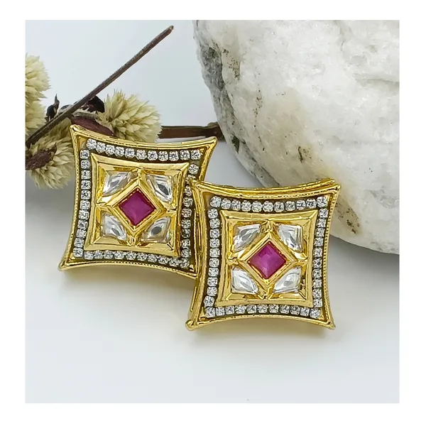 Vibrant_Pink_colour_Square_Shape_Kundan_Earring_for_Women_&_Girls,_Stylish,_Traditional_&_wedding_earrings