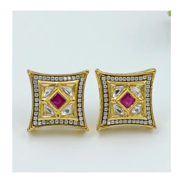 Vibrant_Pink_colour_Square_Shape_Kundan_Earring_for_Women_&_Girls,_Stylish,_Traditional_&_wedding_earrings