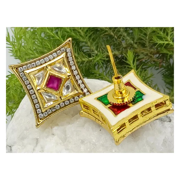 Vibrant_Pink_colour_Square_Shape_Kundan_Earring_for_Women_&_Girls,_Stylish,_Traditional_&_wedding_earrings