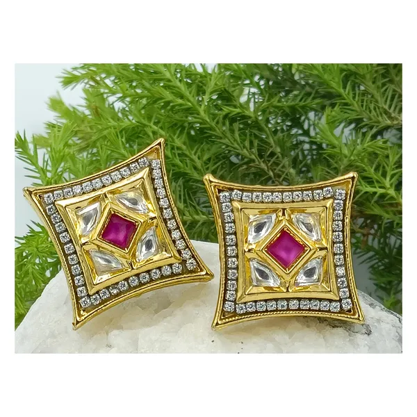 Vibrant_Pink_colour_Square_Shape_Kundan_Earring_for_Women_&_Girls,_Stylish,_Traditional_&_wedding_earrings