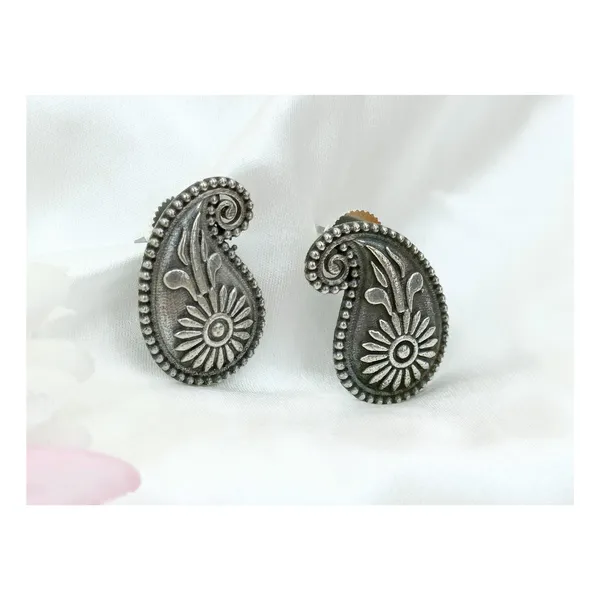 Silver_Look_Alike_Self_crafted_Pasley_design_Oxidized_Stud_for_Girls_&_Women,_Stylish_fashionable_traditional_jewellery