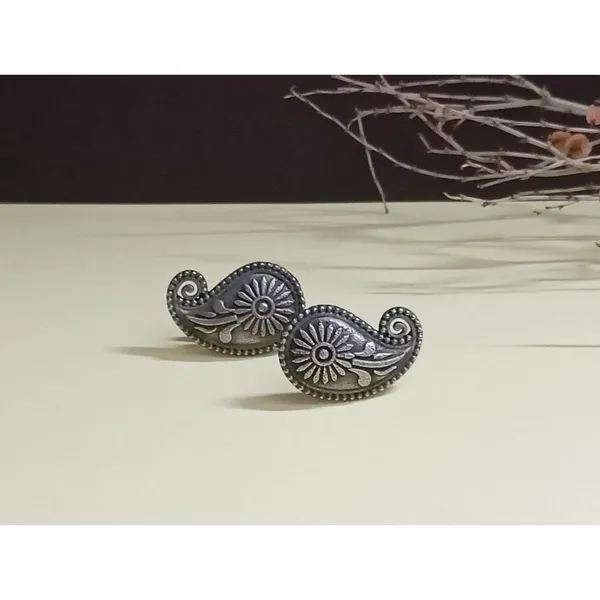 Silver_Look_Alike_Self_crafted_Pasley_design_Oxidized_Stud_for_Girls_&_Women,_Stylish_fashionable_traditional_jewellery