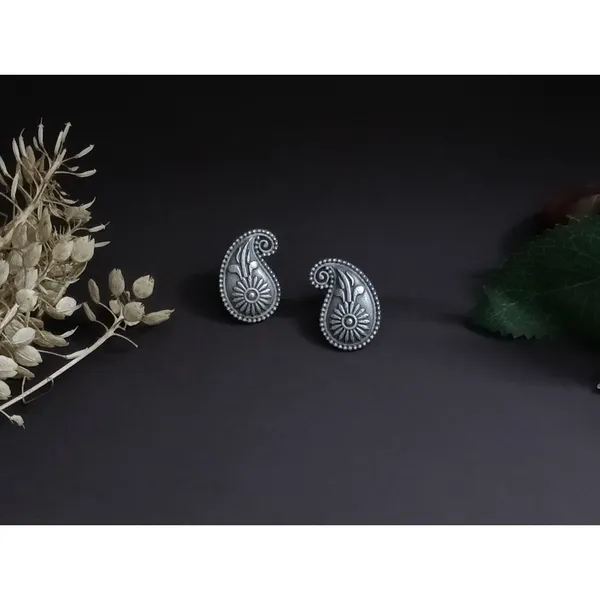 Silver_Look_Alike_Self_crafted_Pasley_design_Oxidized_Stud_for_Girls_&_Women,_Stylish_fashionable_traditional_jewellery