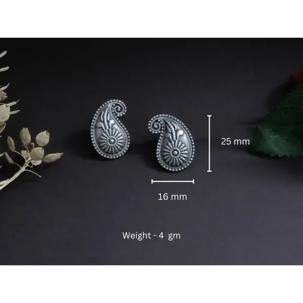 Silver_Look_Alike_Self_crafted_Pasley_design_Oxidized_Stud_for_Girls_&_Women,_Stylish_fashionable_traditional_jewellery