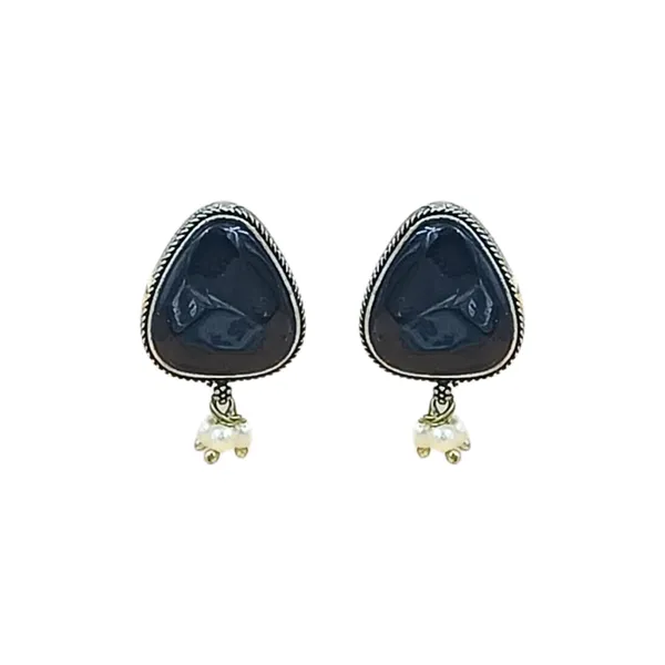 Black_Triangular_Shape_Simple_Design_Black_Synthetic_Stone_With_Pearl_Drop_Oxidized_Stud_For_Women_&_Girls