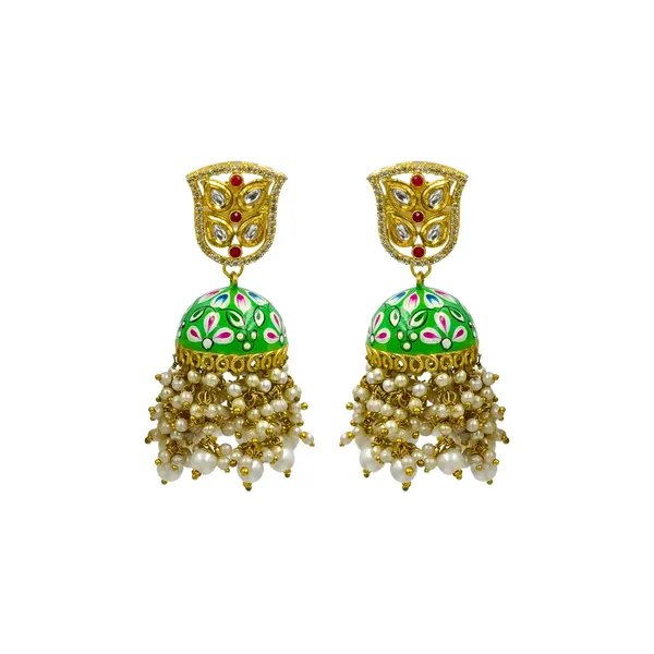 Green_colour_hand_painted_Meenakari_Jhumka_with_pearl_drop_for_Women_&_Girls,_Traditional_jewellery,_Stylish_Fashionable_Jewellery