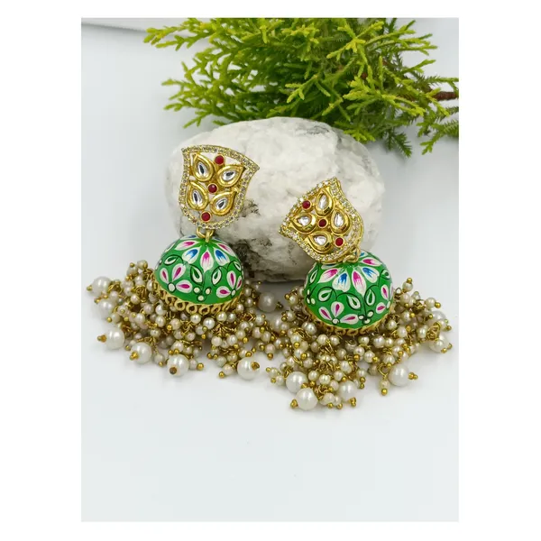 Green_colour_hand_painted_Meenakari_Jhumka_with_pearl_drop_for_Women_&_Girls,_Traditional_jewellery,_Stylish_Fashionable_Jewellery