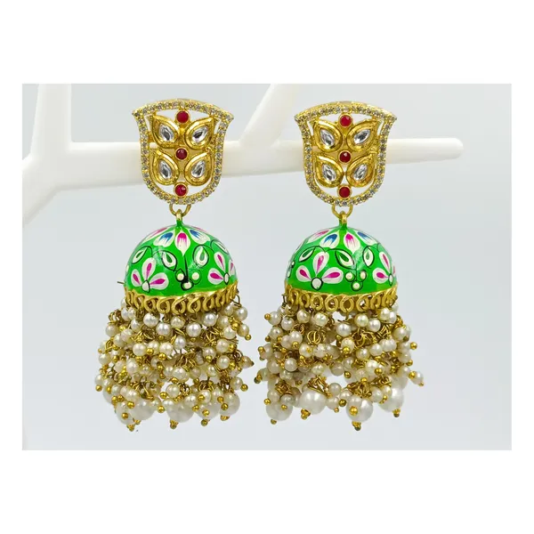 Green_colour_hand_painted_Meenakari_Jhumka_with_pearl_drop_for_Women_&_Girls,_Traditional_jewellery,_Stylish_Fashionable_Jewellery