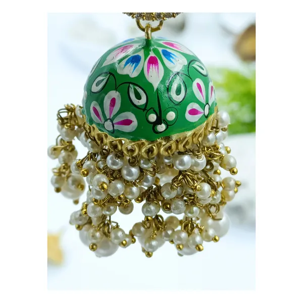Green_colour_hand_painted_Meenakari_Jhumka_with_pearl_drop_for_Women_&_Girls,_Traditional_jewellery,_Stylish_Fashionable_Jewellery
