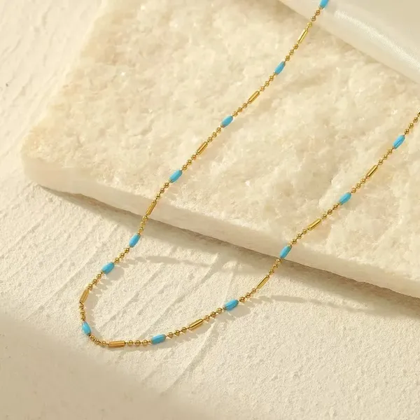 Light_Luxury_Vintage_18K_Gold_Plated_Turquoise_Beaded_Stainless_Steel_Necklace_|_Women's_INS_Jewelry_for_Daily_&_Office_Wear,_Best_Gift