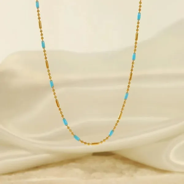 Light_Luxury_Vintage_18K_Gold_Plated_Turquoise_Beaded_Stainless_Steel_Necklace_|_Women's_INS_Jewelry_for_Daily_&_Office_Wear,_Best_Gift