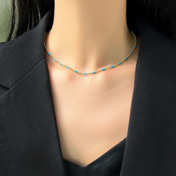 Light_Luxury_Vintage_18K_Gold_Plated_Turquoise_Beaded_Stainless_Steel_Necklace_|_Women's_INS_Jewelry_for_Daily_&_Office_Wear,_Best_Gift