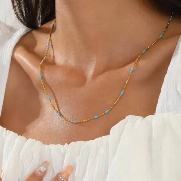 Light_Luxury_Vintage_18K_Gold_Plated_Turquoise_Beaded_Stainless_Steel_Necklace_|_Women's_INS_Jewelry_for_Daily_&_Office_Wear,_Best_Gift