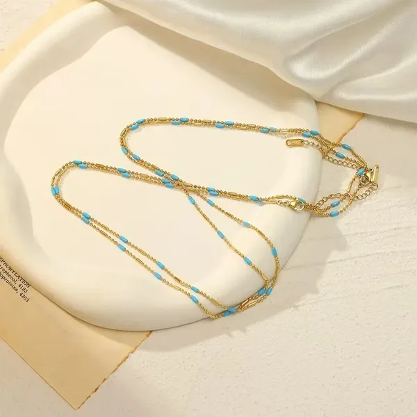 Light_Luxury_Vintage_18K_Gold_Plated_Turquoise_Beaded_Stainless_Steel_Necklace_|_Women's_INS_Jewelry_for_Daily_&_Office_Wear,_Best_Gift