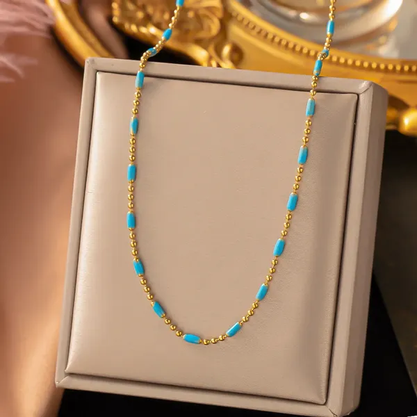 Light_Luxury_Vintage_18K_Gold_Plated_Turquoise_Beaded_Stainless_Steel_Necklace_|_Women's_INS_Jewelry_for_Daily_&_Office_Wear,_Best_Gift