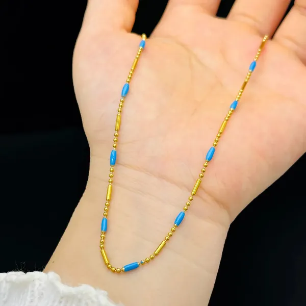 Light_Luxury_Vintage_18K_Gold_Plated_Turquoise_Beaded_Stainless_Steel_Necklace_|_Women's_INS_Jewelry_for_Daily_&_Office_Wear,_Best_Gift