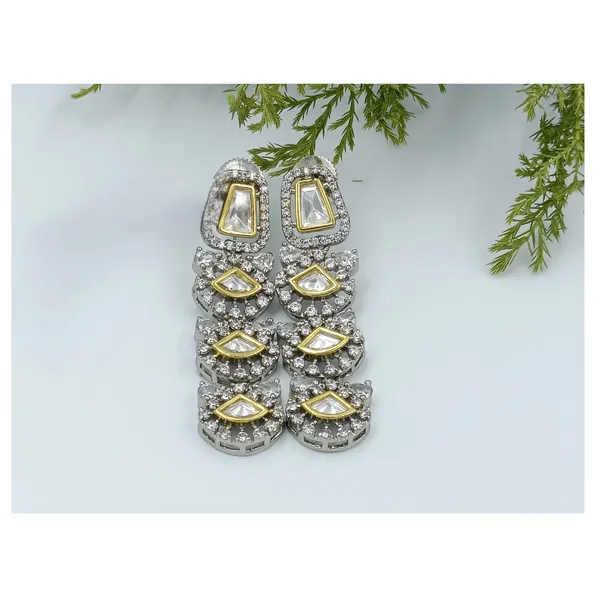 Silver,_Gold_Long_Tassel_Style_Kundan_Earring,_Dual_Tone,_Drop_Style_Earring_For_Women._Girls