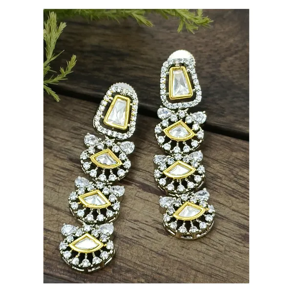 Silver,_Gold_Long_Tassel_Style_Kundan_Earring,_Dual_Tone,_Drop_Style_Earring_For_Women._Girls