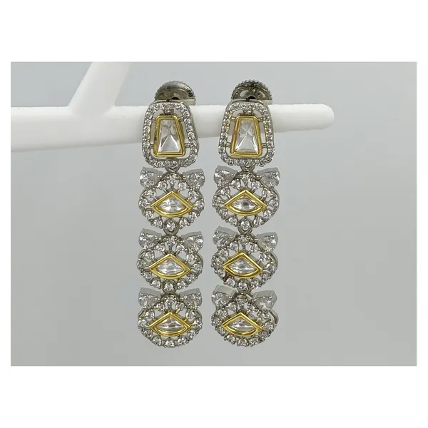 Silver,_Gold_Long_Tassel_Style_Kundan_Earring,_Dual_Tone,_Drop_Style_Earring_For_Women._Girls