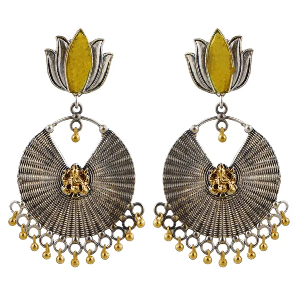 Dual_tone_Lotus_&_Ganesh_Ji_style_German_Silver_Dangler_for_Women_&_Girls,_Stylish_fashionable_traditional_Earring