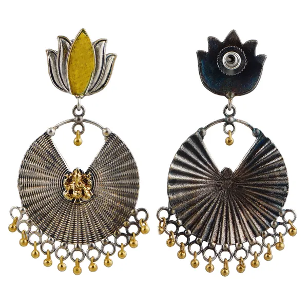 Dual_tone_Lotus_&_Ganesh_Ji_style_German_Silver_Dangler_for_Women_&_Girls,_Stylish_fashionable_traditional_Earring