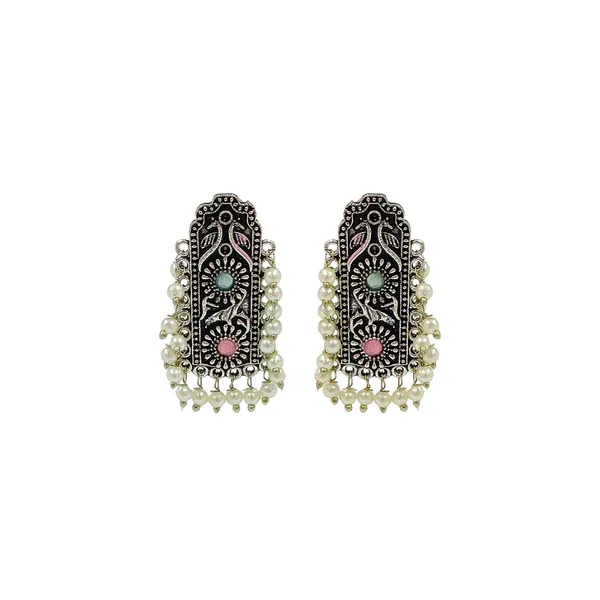 Beautiful_pearl_drop_style_with_Toquise_&_Pink_color_stone_long_rectangular_shape_drop_oxidized_earring__for_Women_&_Girls,_Stylish_jewellery.