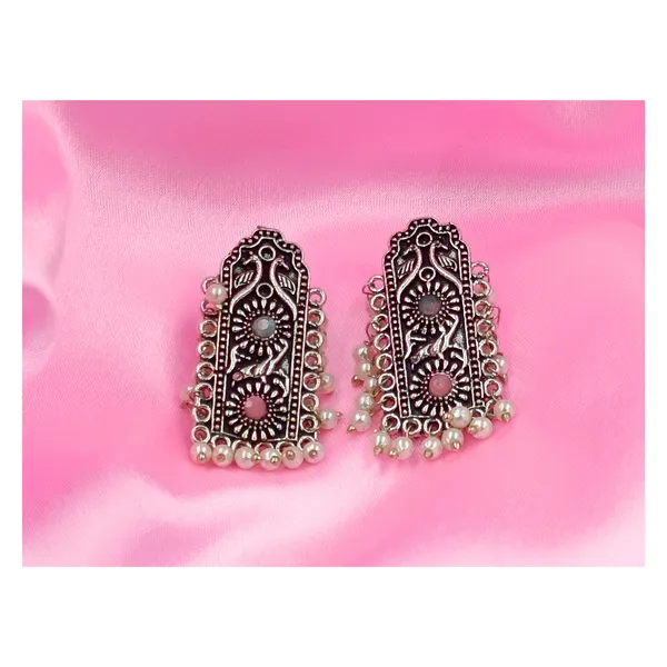 Beautiful_pearl_drop_style_with_Toquise_&_Pink_color_stone_long_rectangular_shape_drop_oxidized_earring__for_Women_&_Girls,_Stylish_jewellery.