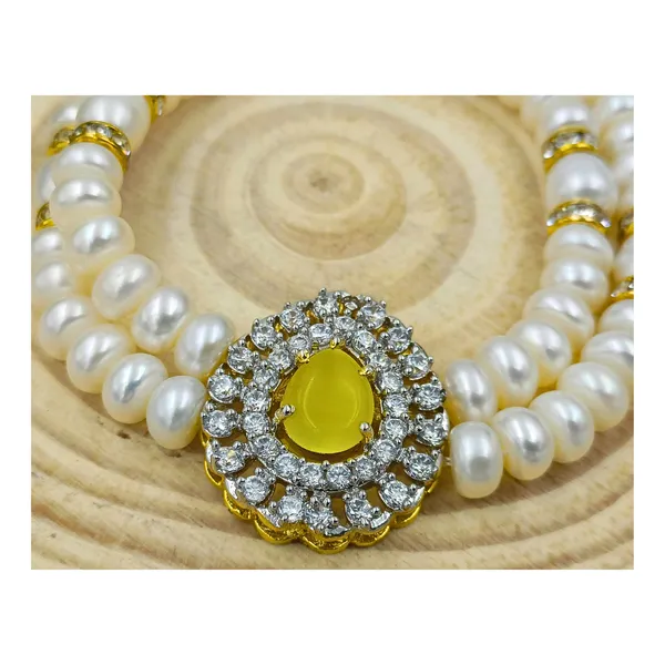 White_Elegant_Double_Layer_Pearl_Bracelet_With_American_Diamond_Pendant_For_Women_&_Girls