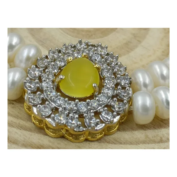 White_Elegant_Double_Layer_Pearl_Bracelet_With_American_Diamond_Pendant_For_Women_&_Girls
