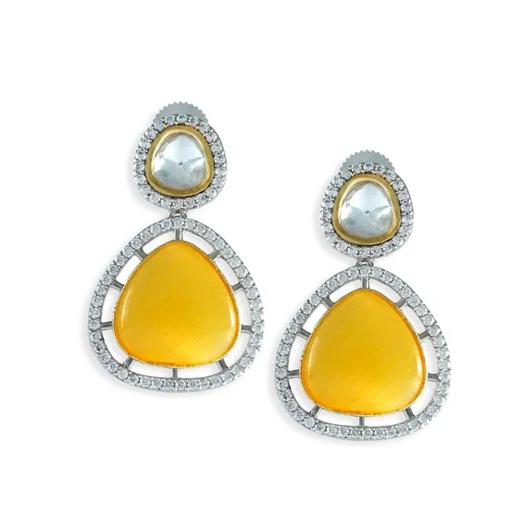 Stylish_Yellow_colour_triangular_shape_Kundan_Earing_for_Women,_Traditional,_Fashionable_Jewelleries