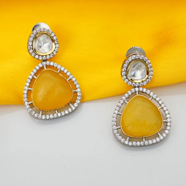 Stylish_Yellow_colour_triangular_shape_Kundan_Earing_for_Women,_Traditional,_Fashionable_Jewelleries