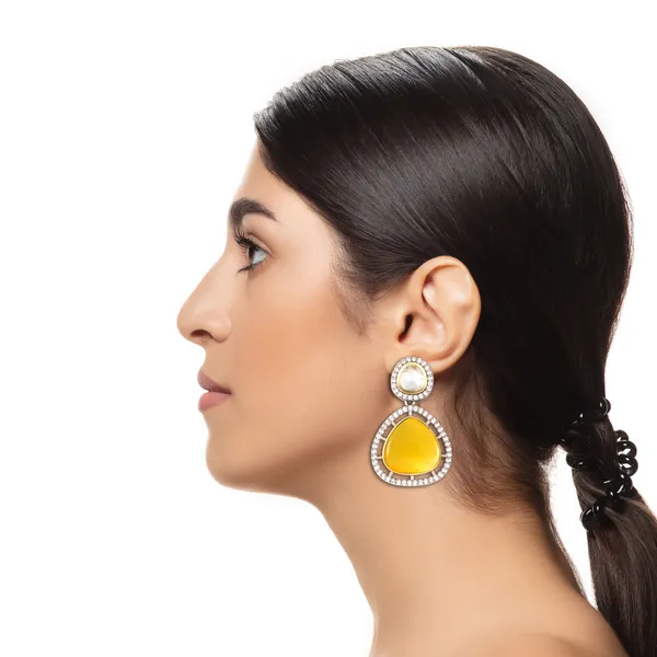 Stylish_Yellow_colour_triangular_shape_Kundan_Earing_for_Women,_Traditional,_Fashionable_Jewelleries