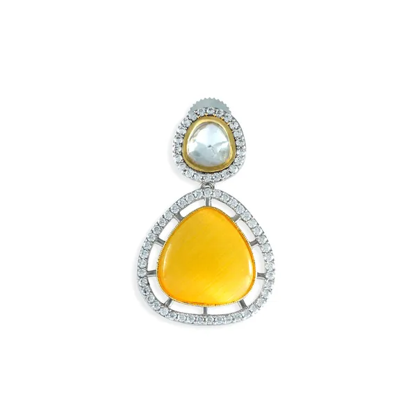 Stylish_Yellow_colour_triangular_shape_Kundan_Earing_for_Women,_Traditional,_Fashionable_Jewelleries