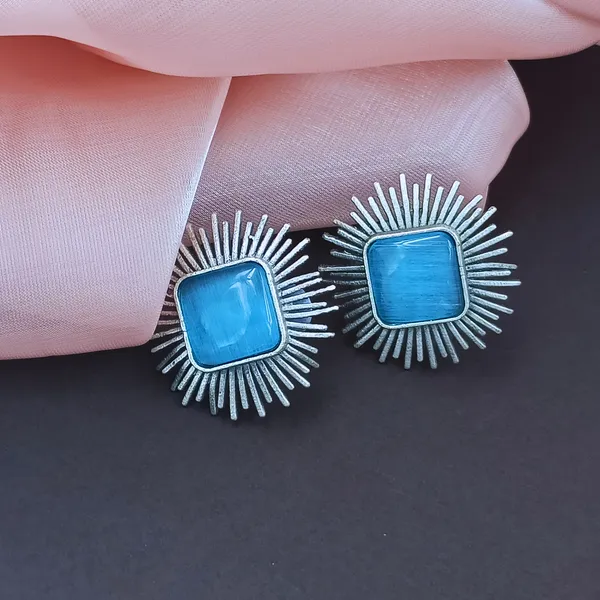 Aqua_Blue_Silver_Look_Alike_Sun_Rays_Design_Oxidised_Stud_For_Women_&_Girls,_Beautiful_Traditional_Earrings