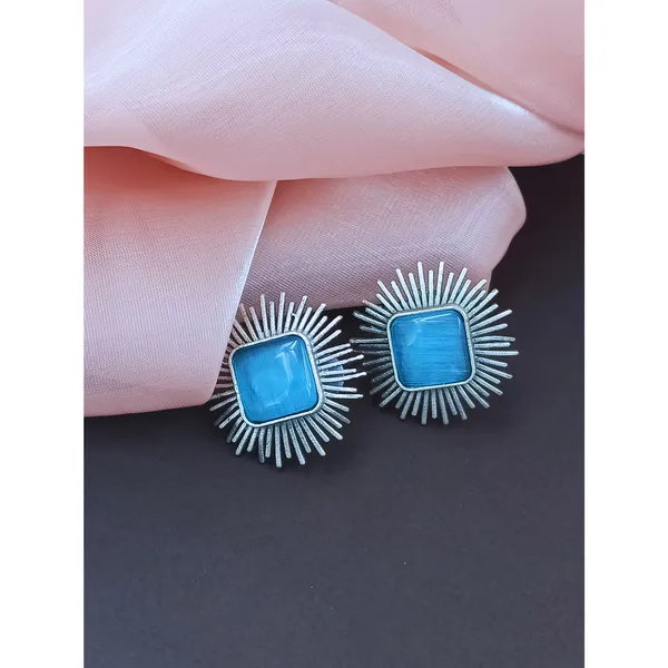 Aqua_Blue_Silver_Look_Alike_Sun_Rays_Design_Oxidised_Stud_For_Women_&_Girls,_Beautiful_Traditional_Earrings