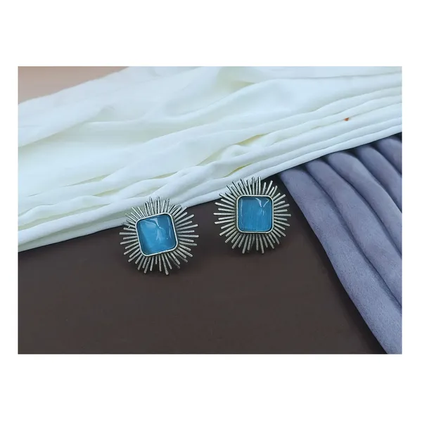 Aqua_Blue_Silver_Look_Alike_Sun_Rays_Design_Oxidised_Stud_For_Women_&_Girls,_Beautiful_Traditional_Earrings